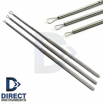 Set Of 3 Medical Ear Cleaner Loop Ear Wax Remover Tools Ear Pick Curette Ent New