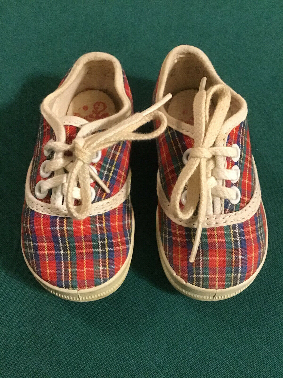 Vintage Baby Beaver Plaid Lace Up Sneakers Shoes 1960s Size 2 Made In Usa