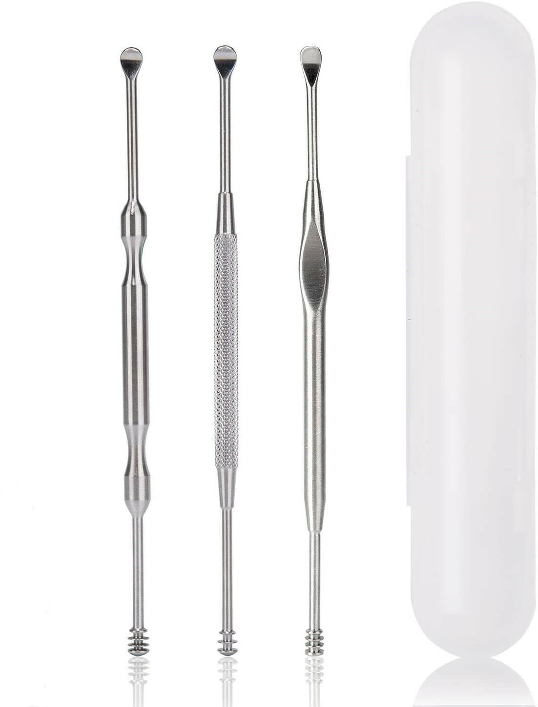 3pcs Ear Pick Cleaning Set Ear Wax Remover Cleaner Curette Kit Stainless Steel