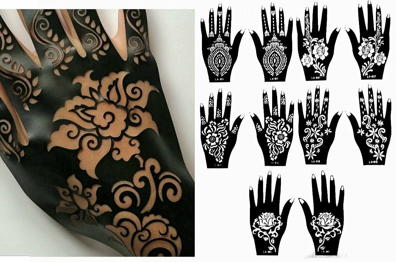 Henna Stencil Tattoo (10 Sheets) Hands Self-adhesive Body Art Templates