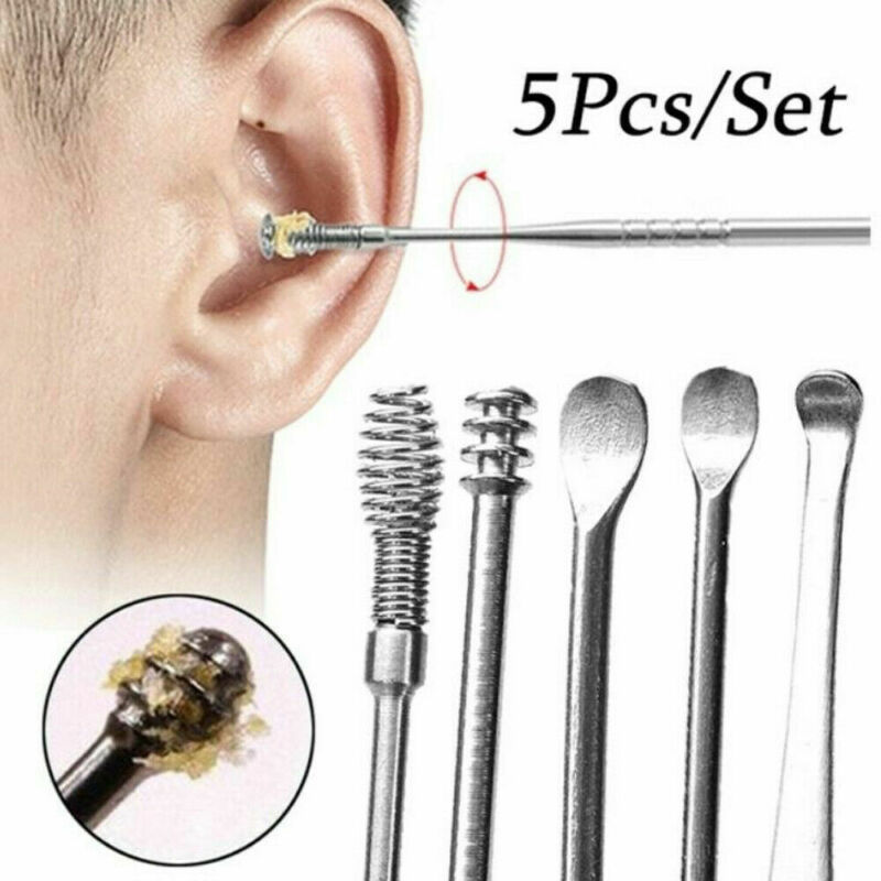 5pcs Stainless Steel Ear Pick Wax Curette Remover Earpick Cleaner Ear Care Tool