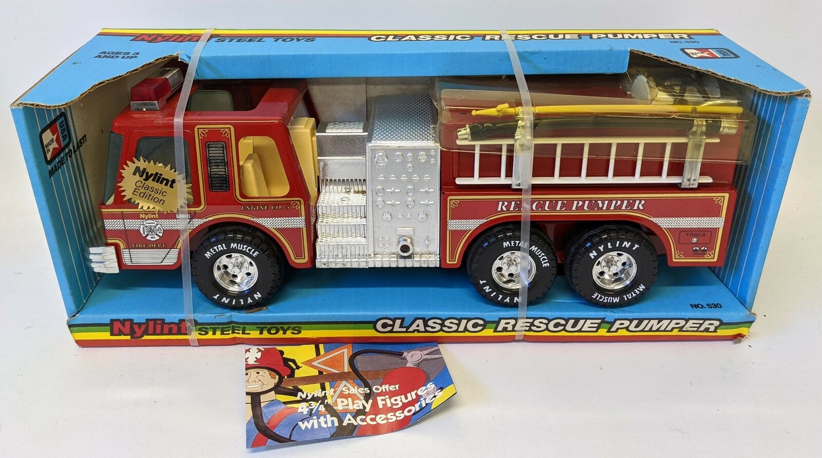 Vintage 1986 Nylint Pressed Steel Classic Fire Pumper Rescue Truck #530, Sealed!