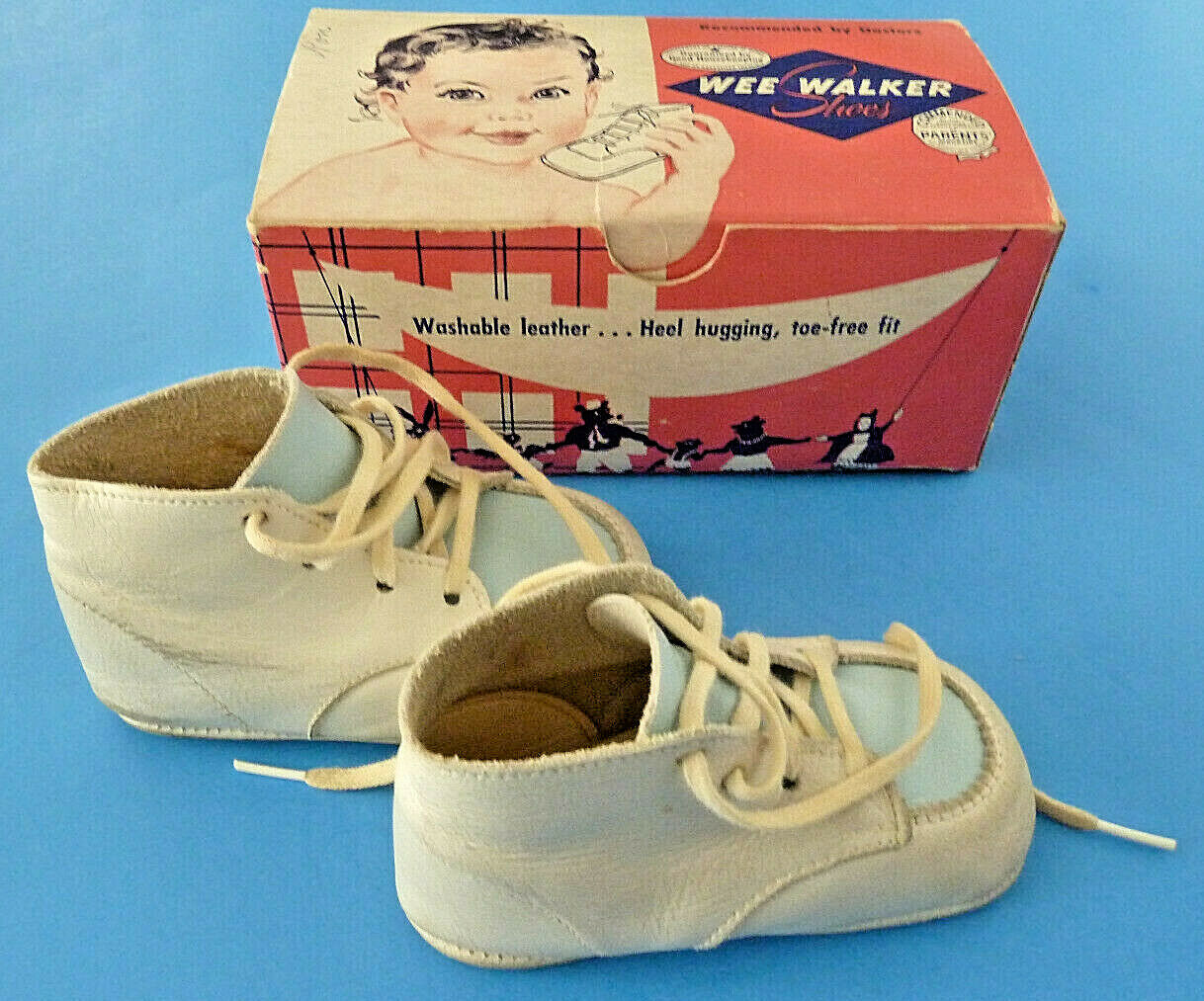Vintage Leathe Wee Walker Baby Shoes In Box, Size 2, Rare Reorder Computer Card
