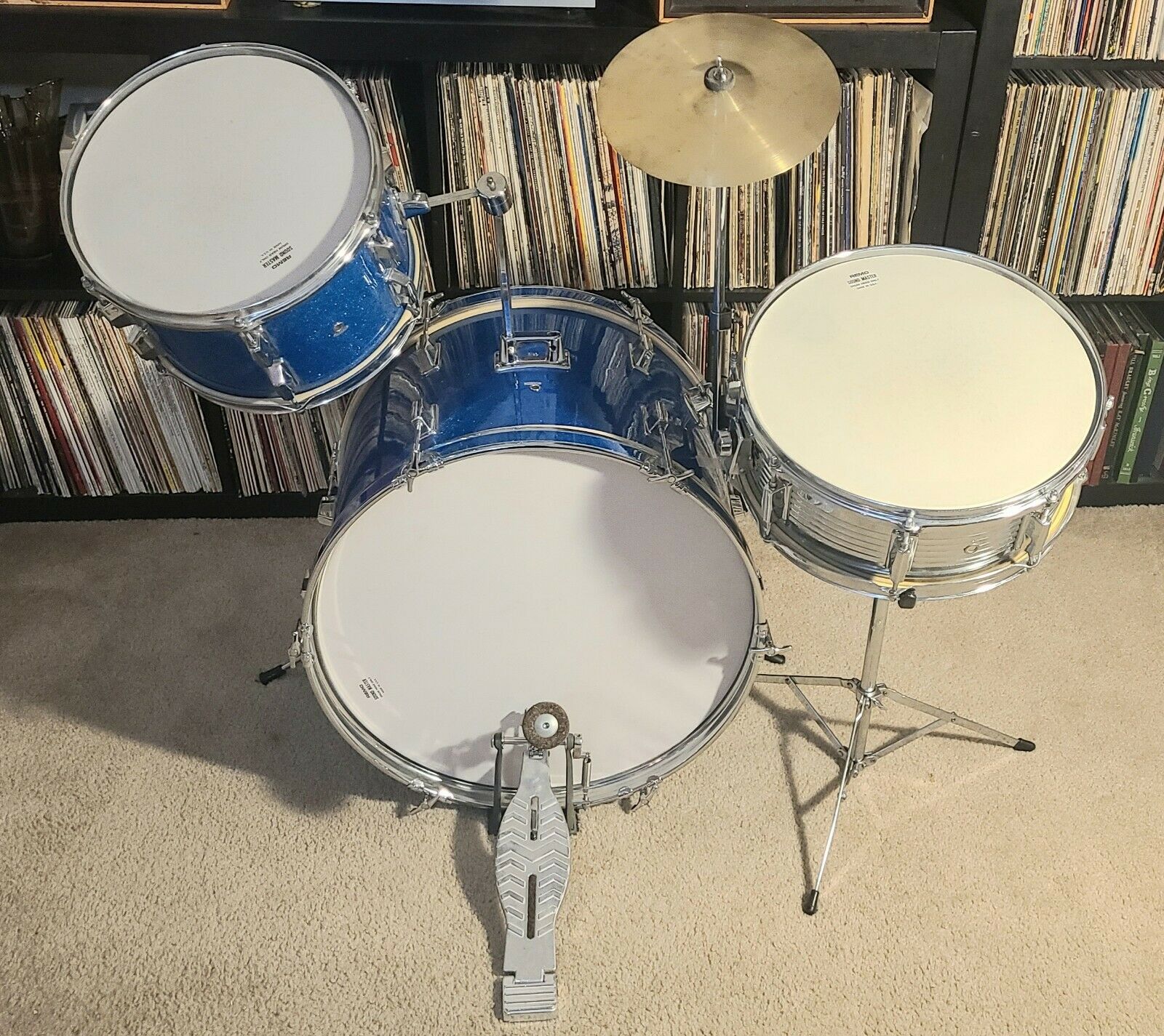 Vtg 70's 4pc.blue Sparkle Jazz Kit~20" Kick/12" Tom/14" Chrome Snare/10" Cymbal!