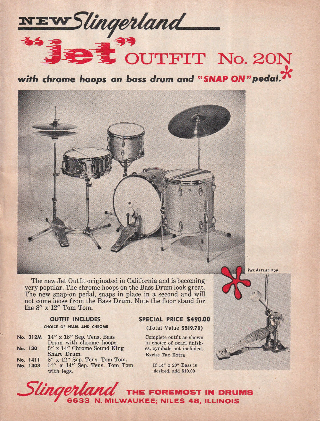 1966 Slingerland Jet Outfit Vintage Full Page Ad