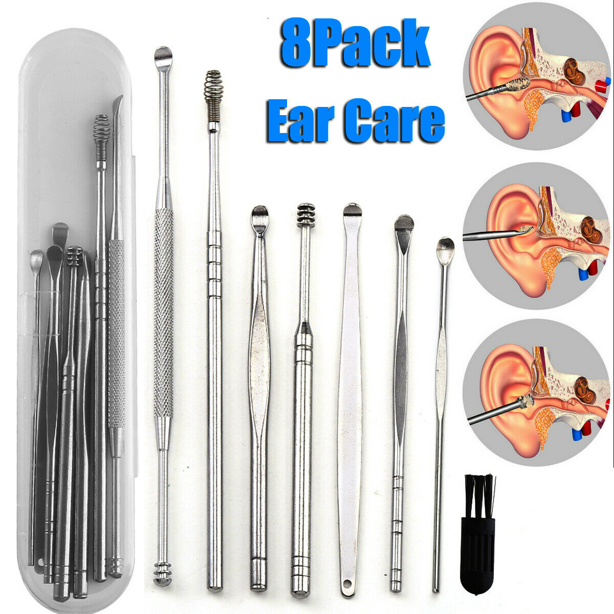 Ear Wax Removal Kit Cleaning Tool Earwax Pick Cleaner Remover Curette Spoon Set