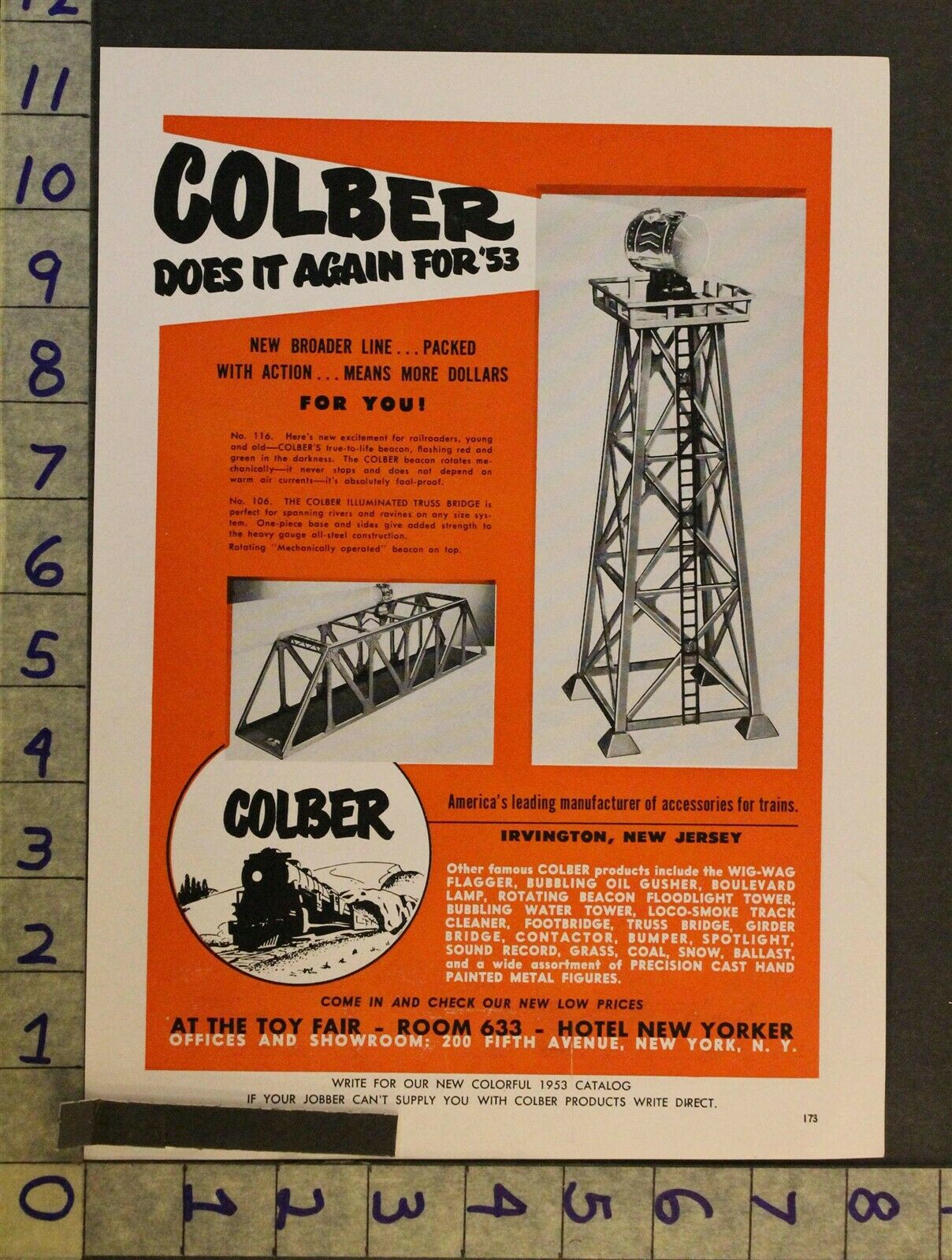 1953 Toy Ad Colber Train Irvington Nj Railroad Beacon Truss Bridge Accessorytf52