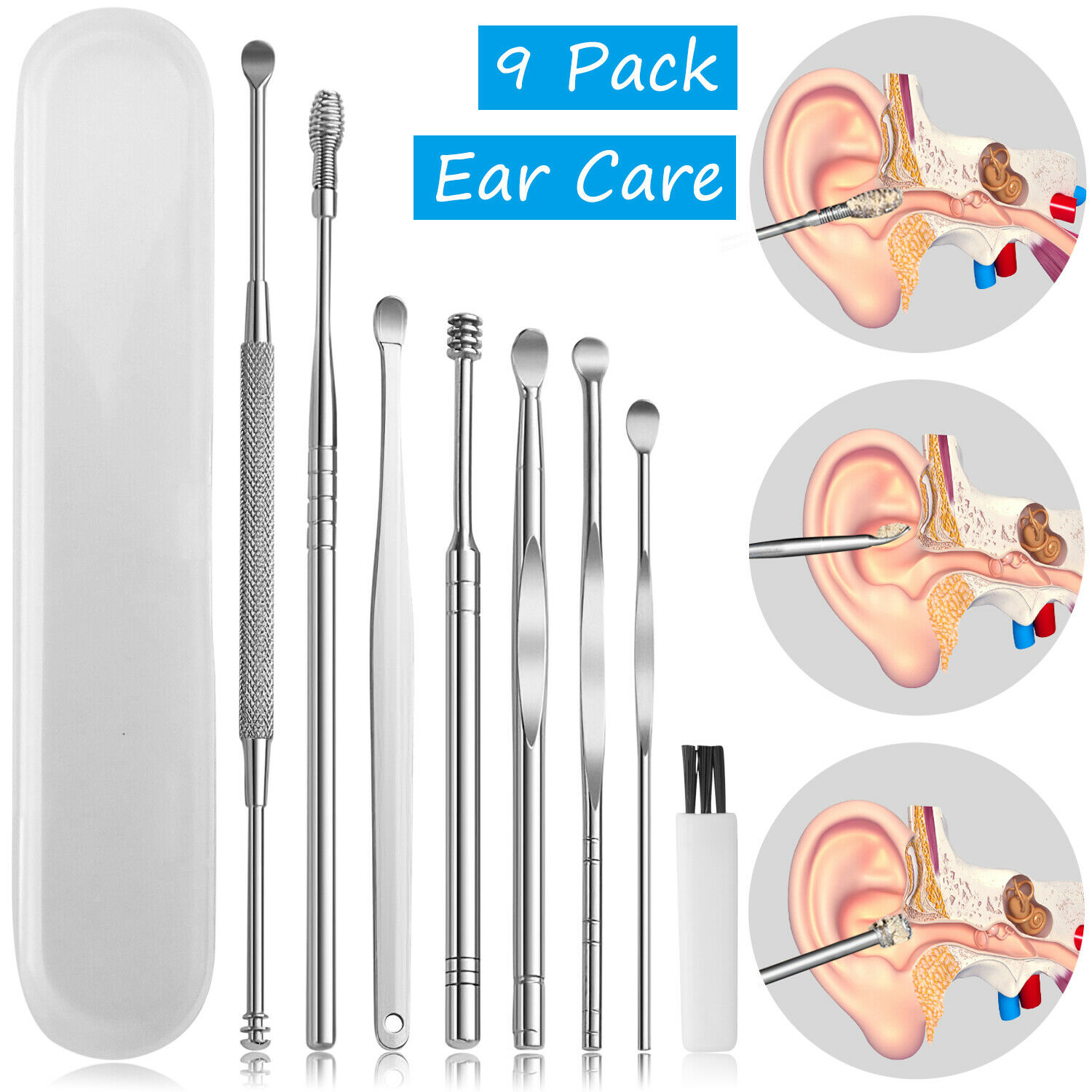 Ear Wax Removal Kit Cleaning Tool Earwax Pick Cleaner Remover Curette Spoon Set