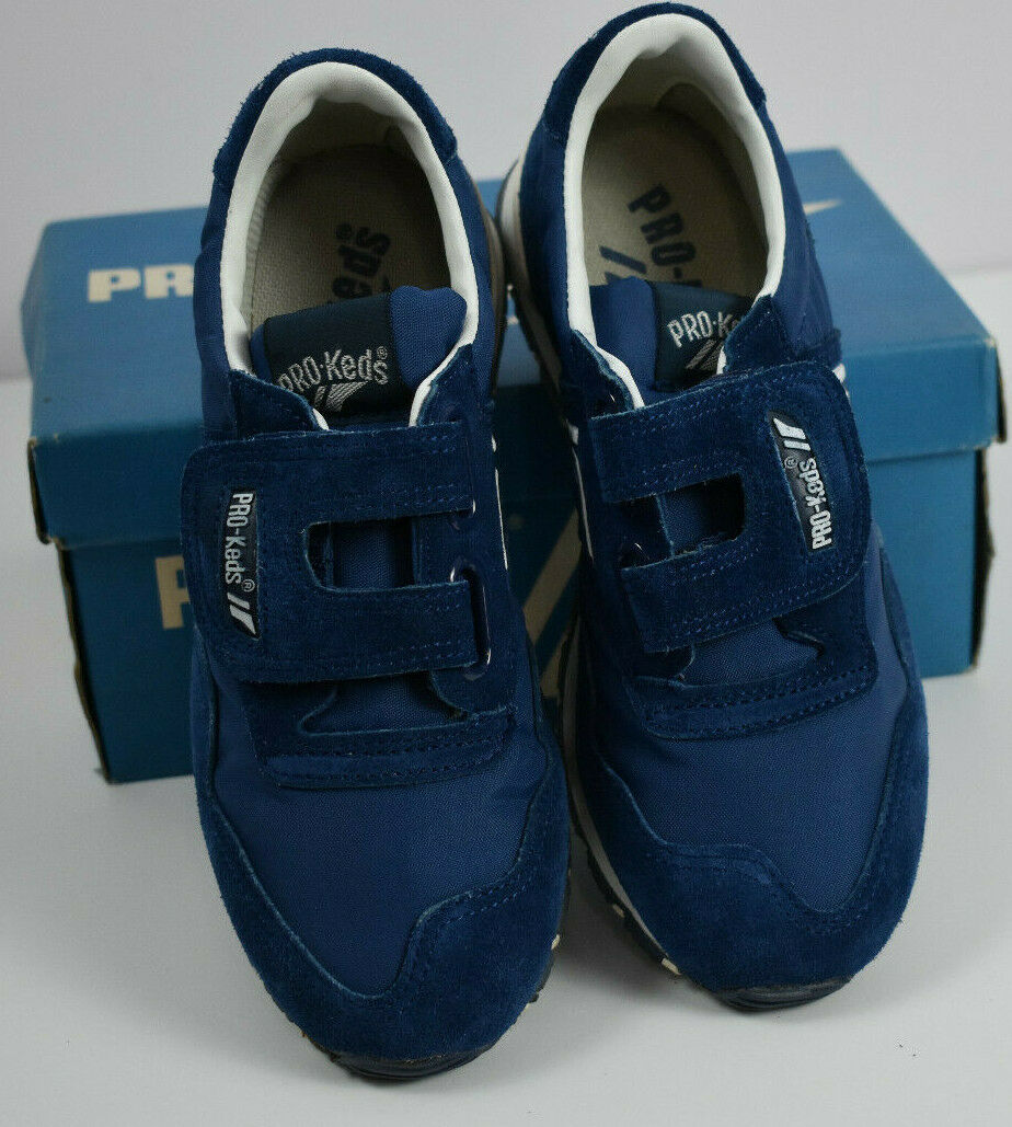 Vtg New Pro-keds Vision Youths' Size 2.5 M Navy White Casual Hook Loop Sneakers