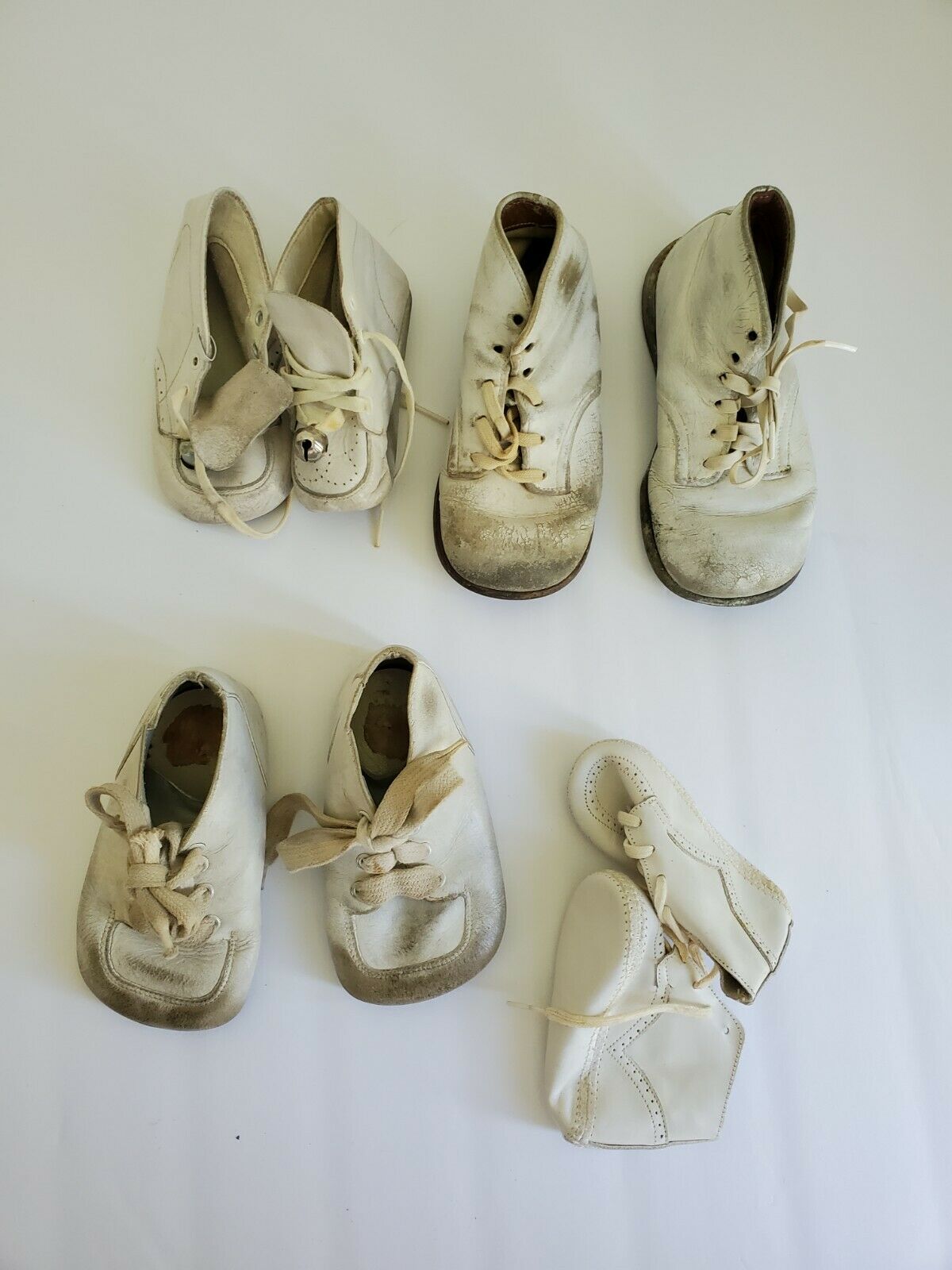 Vintage White Baby Shoes Lot Of 9 , 4 And A Half Pairs