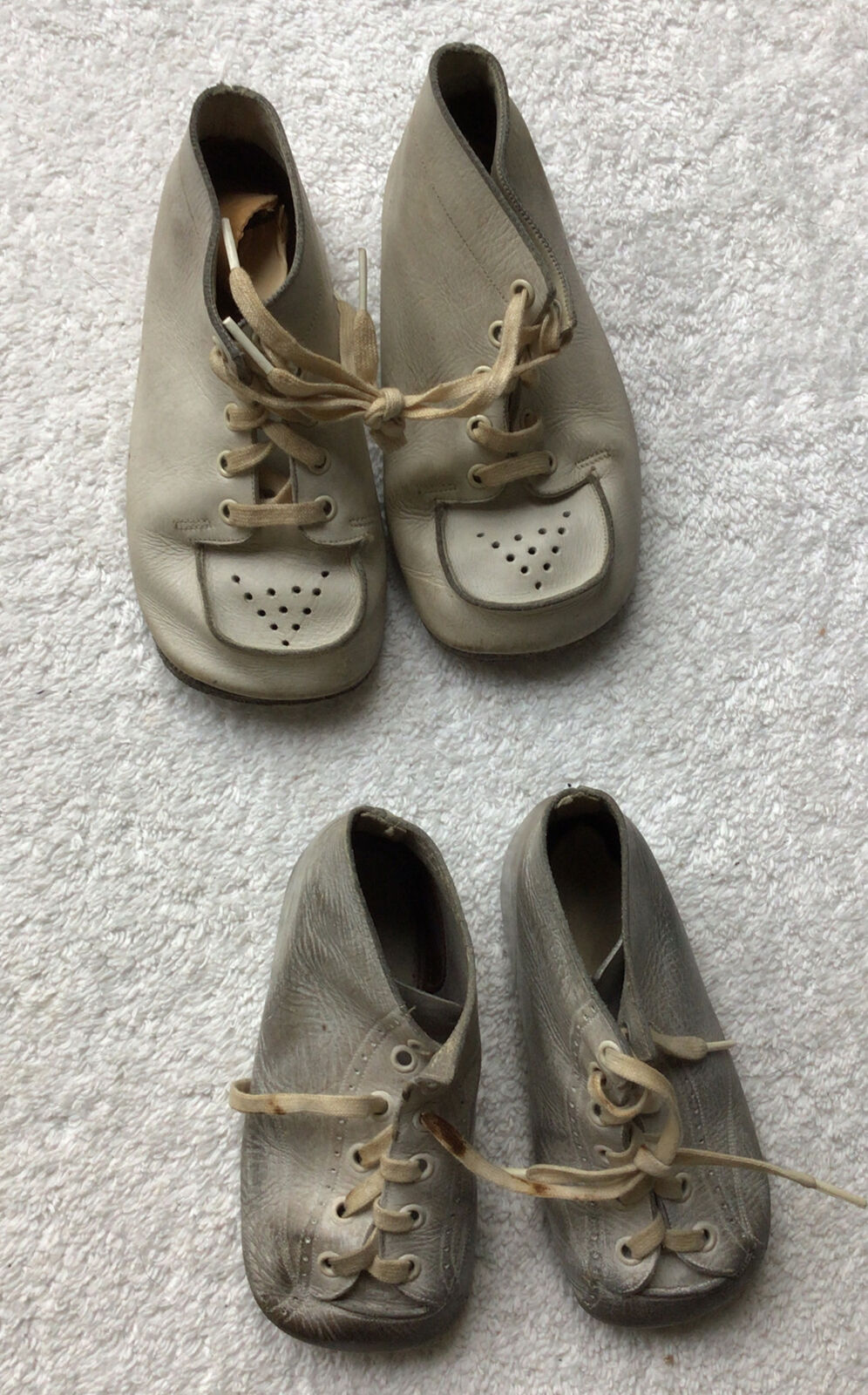 Two Pairs Vintage Mrs Days Ideal Last Infant Toddler Baby Shoes Leather