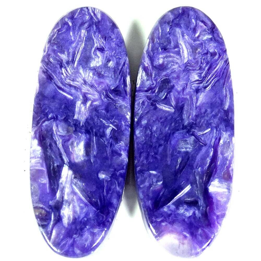 26.55cts. 12x29x4mm 100% Natural Blue Purple Charoite Gemstone Oval Pair Cab