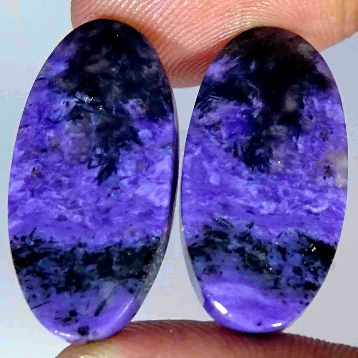 31.60cts A+ 100% Natural Blue Purple Russian Charoite Oval Pair Cabochon