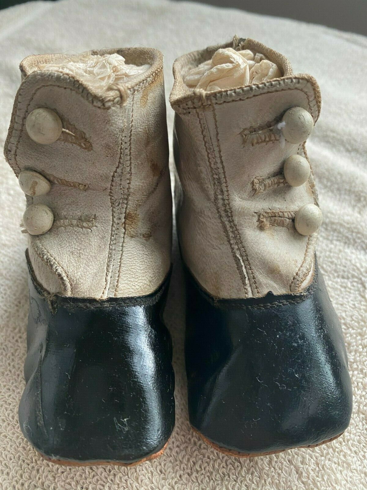 Antique Baby Black/white Leather Button-up Shoes, Very Good Condition!