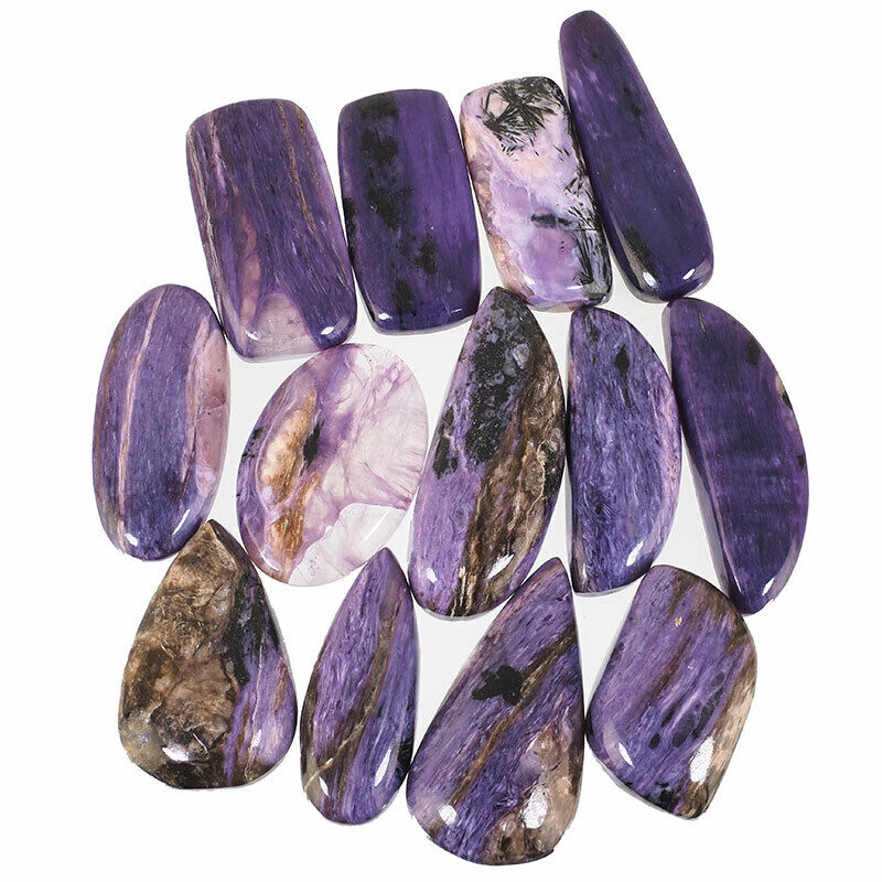 13 Pcs Natural Charoite Russia 33mm-43.65mm Lot Deluxe Quality Glossy Gemstones
