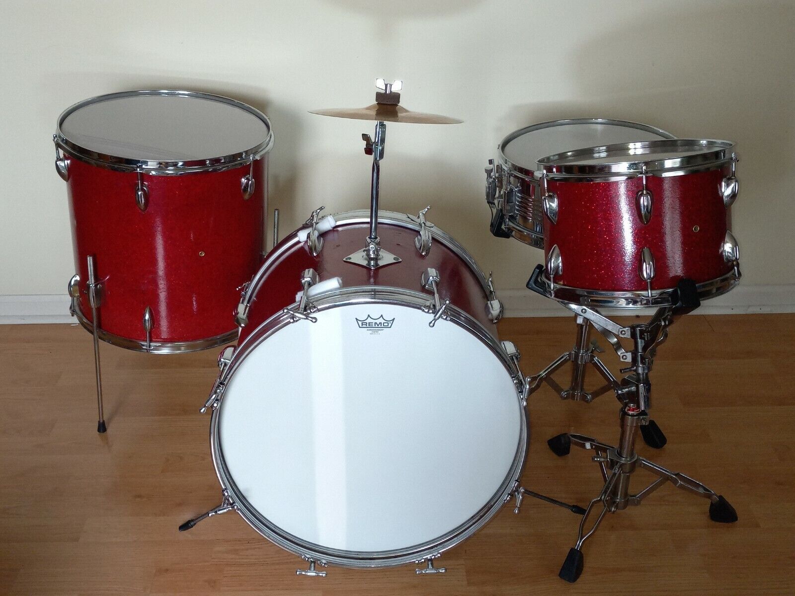 Star Mij Red Sparkle Drum Set 3pc Made In Japan 1968 Pre Tama