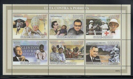 Guinea Bissau John Paul Ii, Bono, Schweitzer, Clinton, Mandela, Lbj Mnh Sheetlet